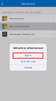 Capture d’écran montrant l’action qui consiste à appuyer sur l’option Se connecter dans Microsoft Authenticator pour les appareils iOS.