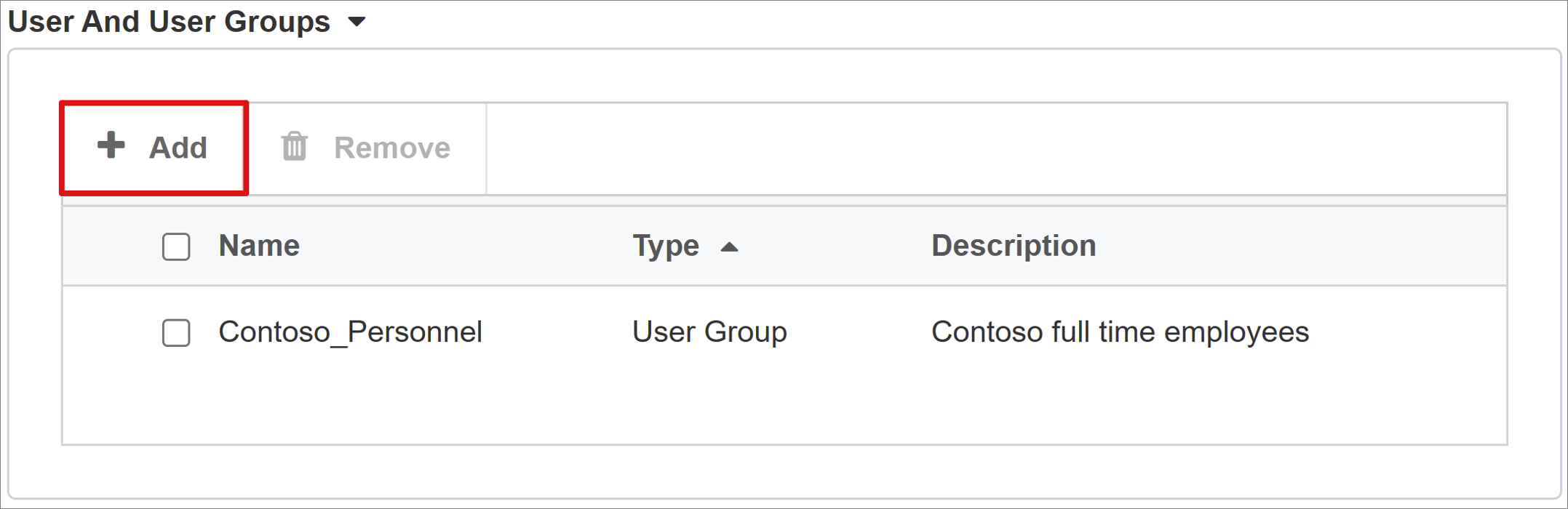 Capture d’écran de l’option Add dans la section User And User Groups.