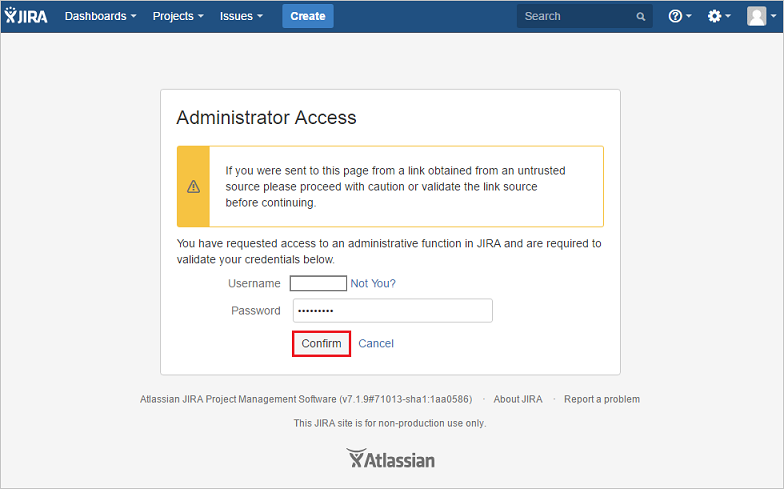 Capture d’écran montrant la page Administrator Access dans laquelle vous entrez vos informations d’identification.