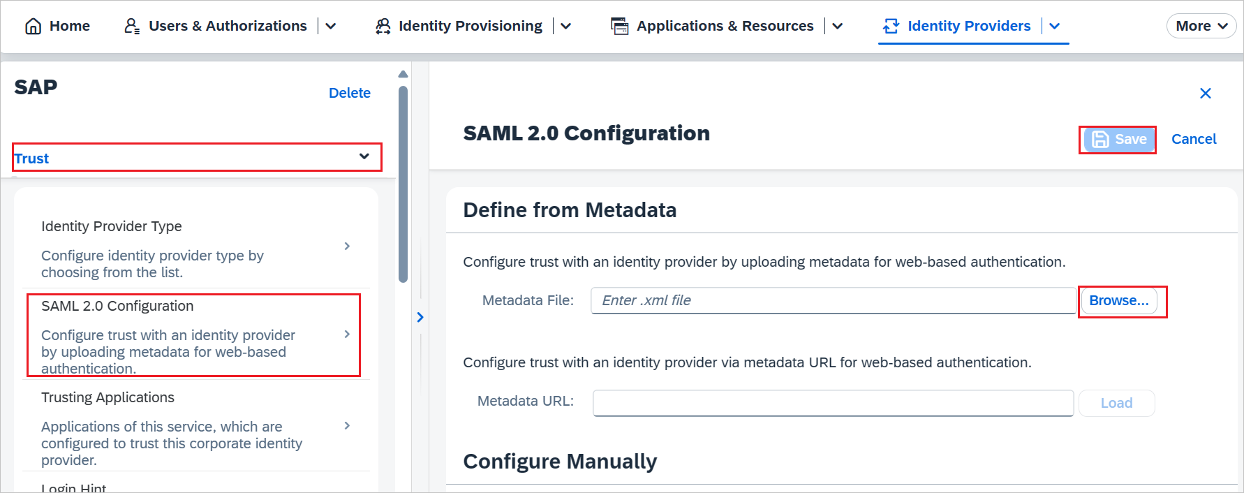 Capture d’écran montrant la configuration du fournisseur d’identité.