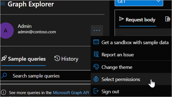 Capture d’écran de l’option Paramètres de Microsoft Graph.