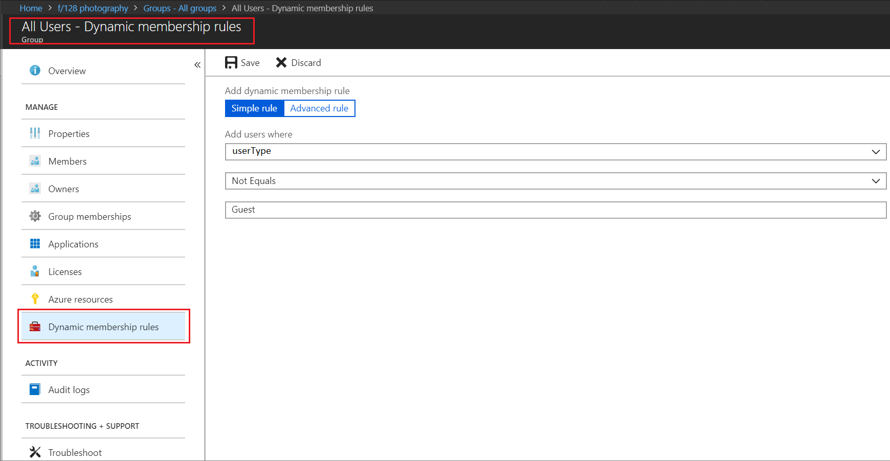 Capture d’écran montrant l'utilisation du paramètre 'Tous les utilisateurs' pour le restreindre aux seuls membres.