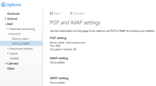 Paramètres POP dans Outlook sur le web.
