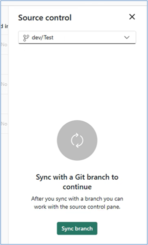 Capture d’écran du message d'erreur lorsque l’espace de travail n’est pas connecté à une branche Git.