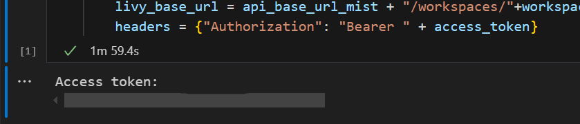 Capture d’écran montrant le jeton Microsoft Entra retourné après l’exécution de la cellule et la connexion.