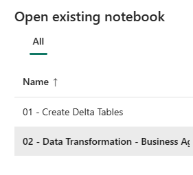 Capture d'écran du menu Ouvrir un notebook existant, montrant où sélectionner votre notebook.