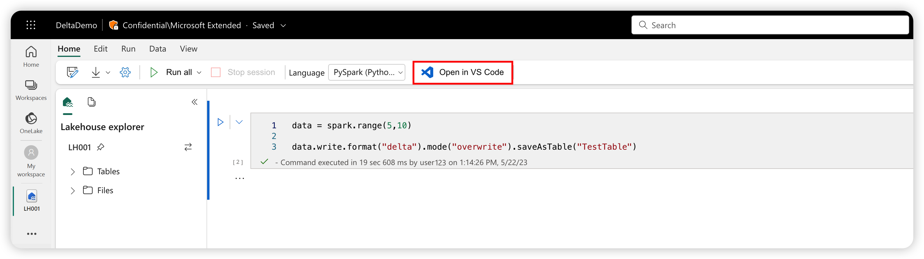 Capture d’écran montrant comment ouvrir un bloc-notes dans VS Code.