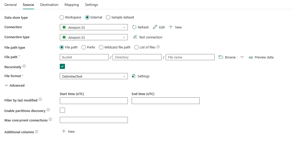 Screenshot showing source tab and the list of properties.