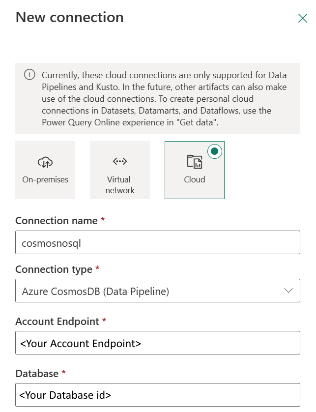 Capture d’écran montrant comment définir une nouvelle connexion