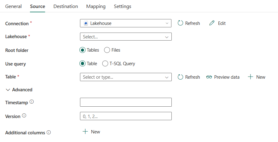 Capture d’écran montrant l’onglet source et la liste des propriétés.