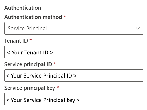 Screenshot showing that service principal authentication method.