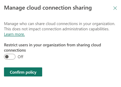 Screenshot showing the manage cloud connection sharing feature.