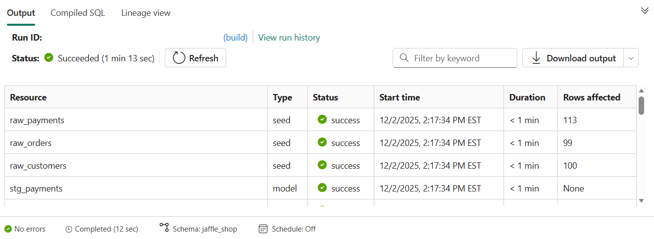 Capture d’écran montrant une exécution réussie de la commande de génération.