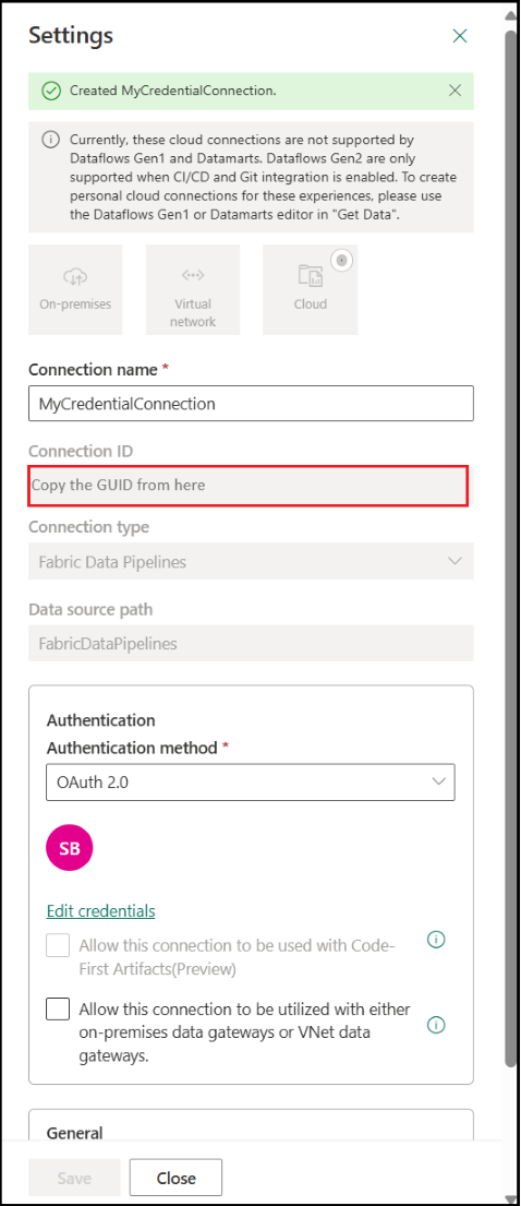 Capture d’écran de l’obtention de l’ID de connexion à utiliser dans le fichier de résolution.
