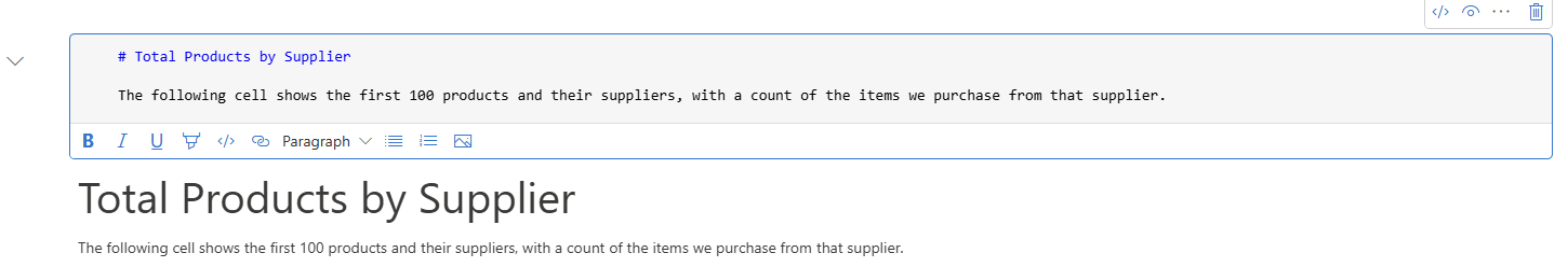 Capture d’écran de l’aperçu du texte brut mis en forme Markdown dans un Notebook.