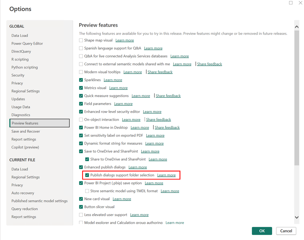 Capture d’écran montrant la sélection dans la boîte de dialogue de publication prenant en charge la sélection d’un dossier.