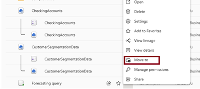 Capture d’écran montrant le point d’entrée de déplacement vers le bouton dans le menu contextuel d’un élément.