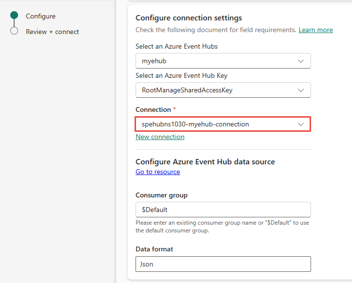 Capture d’écran montrant la page Se connecter avec la connexion que vous avez créée.