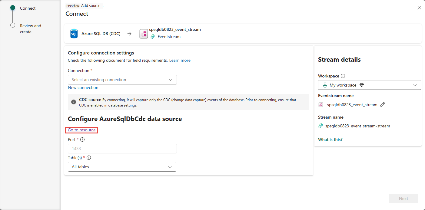 Capture d'écran montrant la page Connecter avec le lien Accéder à la ressource en surbrillance.