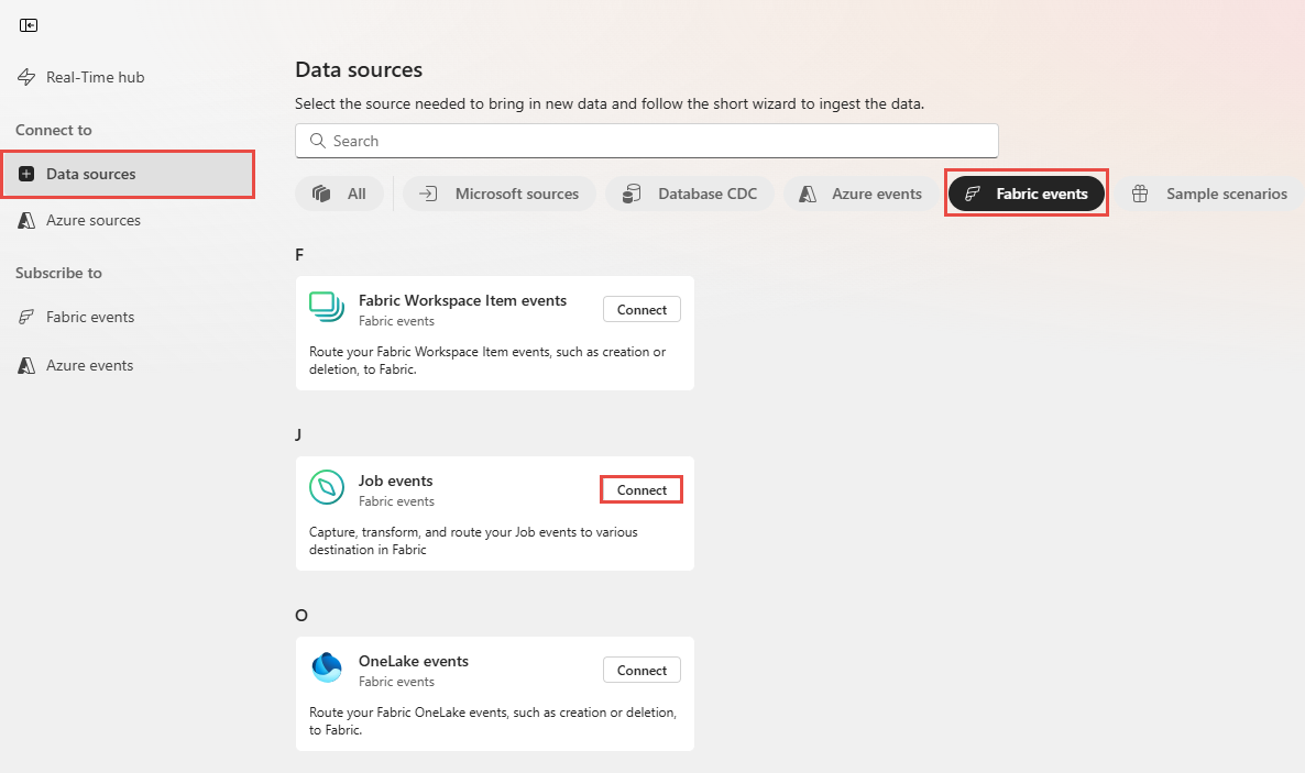Capture d’écran montrant la page Obtenir des événements avec des événements de travail sélectionnés.