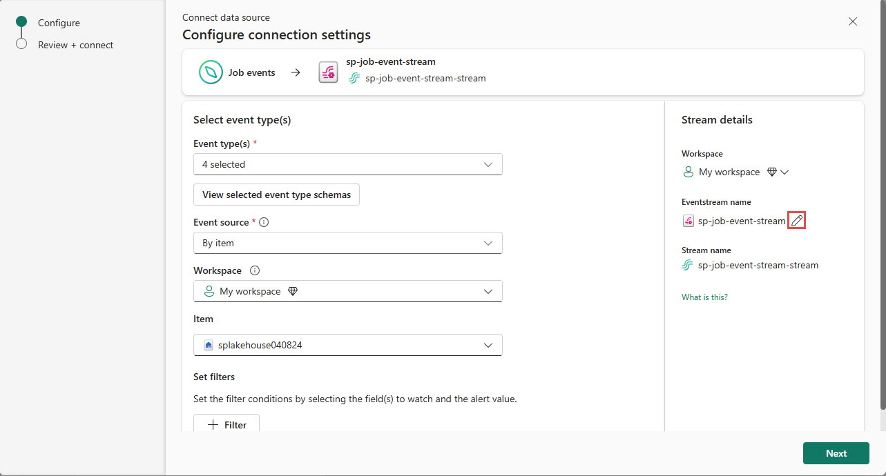 Capture d’écran montrant le nom du flux.