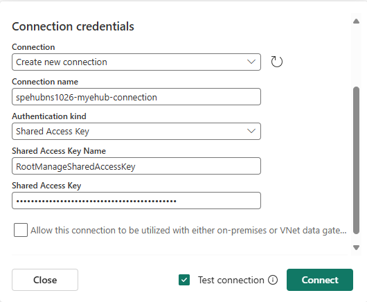 Capture d’écran montrant les informations d'identification pour un hub d’événements.