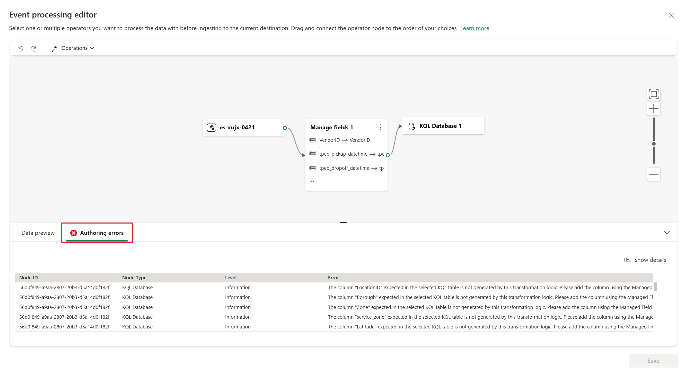 Capture d’écran de l’écran des informations sur l’incompatibilité du processeur d’événements en mode Envoi.