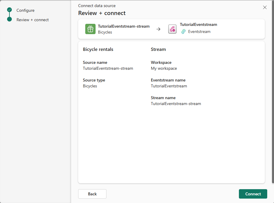 Capture d’écran de la page Vérifier + connecter de l’Assistant Connexion de source de données.