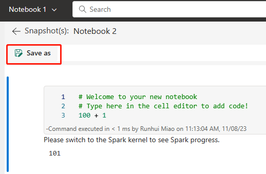 Screenshot showing how to save notebook snapshots.