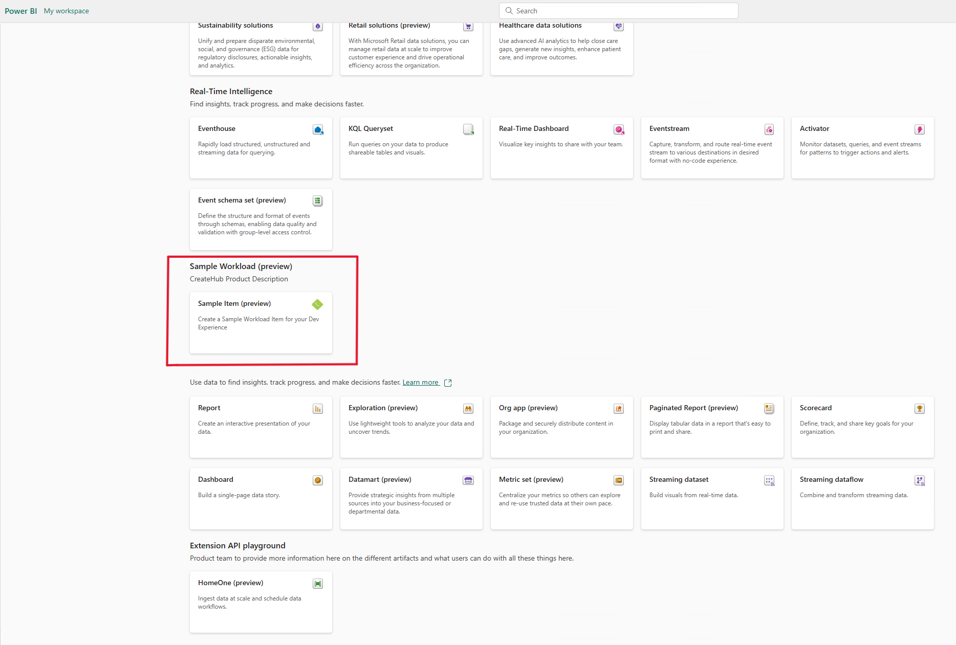 Capture d’écran de la carte Exemple d’élément.
