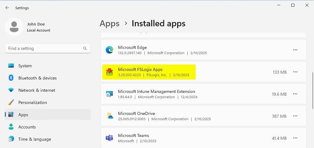 Capture d’écran montrant la liste des applications installées.