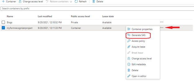 SAS token on the container level - Option 1 Screenshot of SAS token on the container level - Option 1