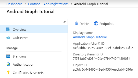 Une capture d’écran de l’ID d’application de la nouvelle inscription d'application