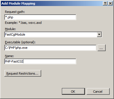 Capture d’écran de la boîte de dialogue Ajouter un mappage de module avec les options spécifiées.