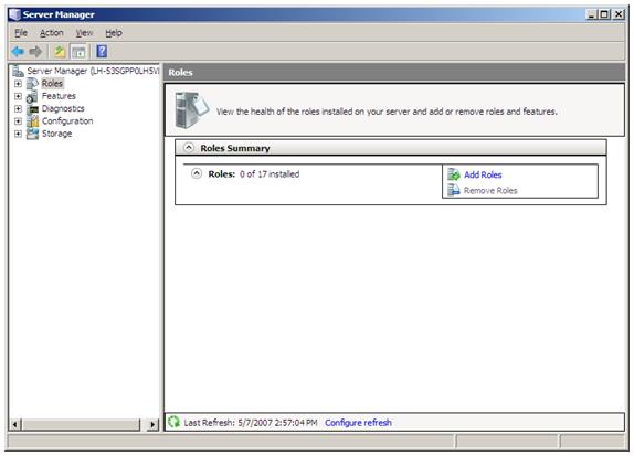 Capture d’écran de Gestionnaire de serveur fenêtre avec la page Rôles affichant le résumé des rôles.