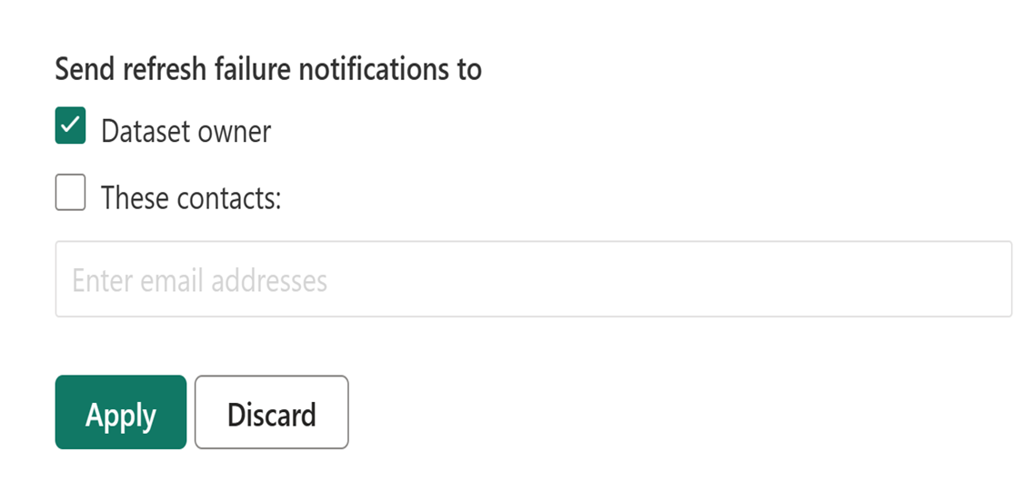 Image montre comment ajouter des utilisateurs pour obtenir des notifications d’échec d’actualisation.