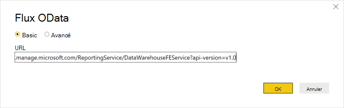 Flux OData pour le Intune Data Warehouse de votre locataire.