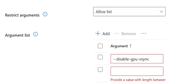 Capture d’écran de l’interface utilisateur pour la configuration des arguments de ligne de commande.