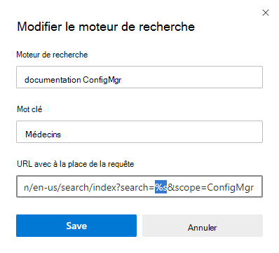 Ajoutez à Microsoft Edge un moteur de recherche personnalisé pour la documentation technique Microsoft.