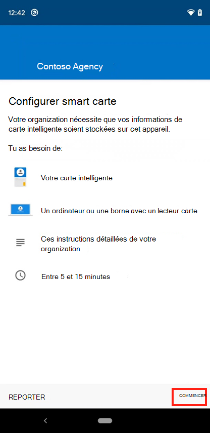 Exemple de capture d’écran de l’écran Portail d'entreprise Configurer l’accès carte intelligent mobile.