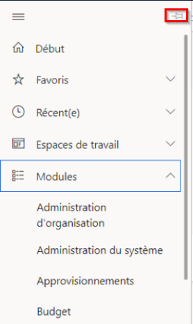 Capture d’écran du bouton permettant d’épingler le volet de navigation.