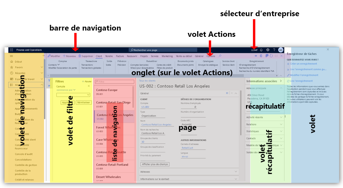 L’image montre l’emplacement de ces éléments sur l’interface.