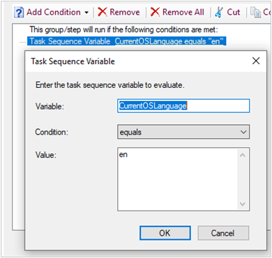 Capture d’écran de l’exemple de condition à l’étape Appliquer le système d’exploitation