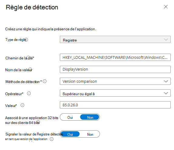 Capture d’écran de la règle de détection du Registre.