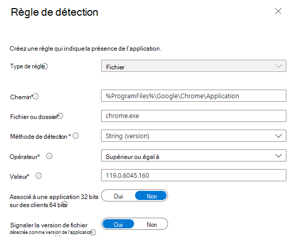 Capture d’écran de la règle de détection de fichier.