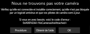 Windows ne trouve pas le message de votre appareil photo sur un appareil Windows.