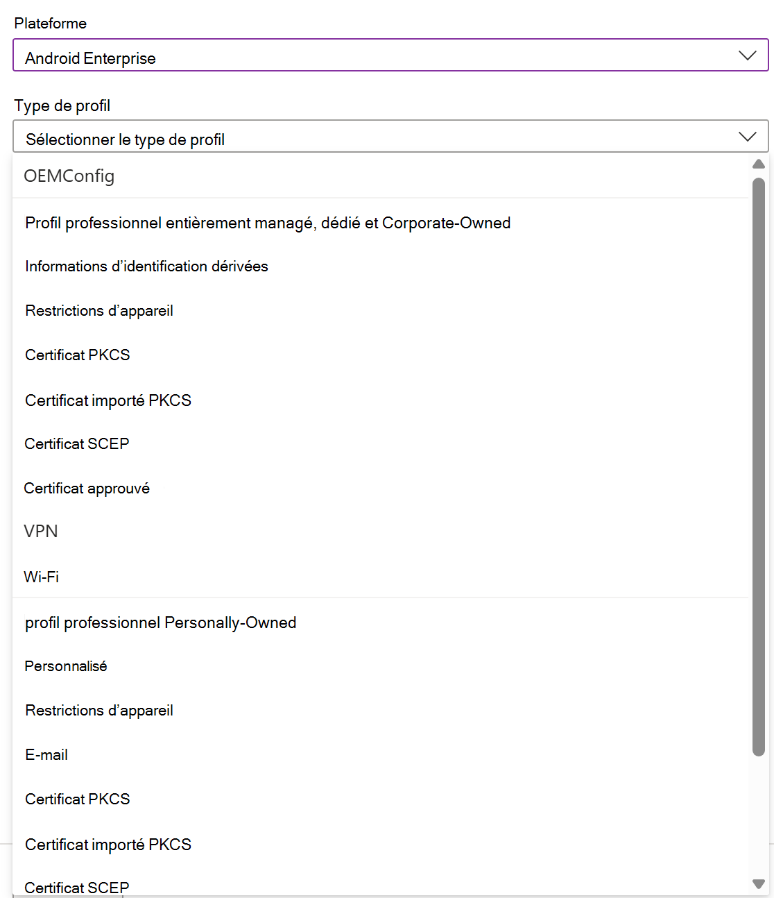 Capture d’écran montrant comment créer une stratégie et un profil de configuration d’appareil iOS/iPadOS dans Microsoft Intune.