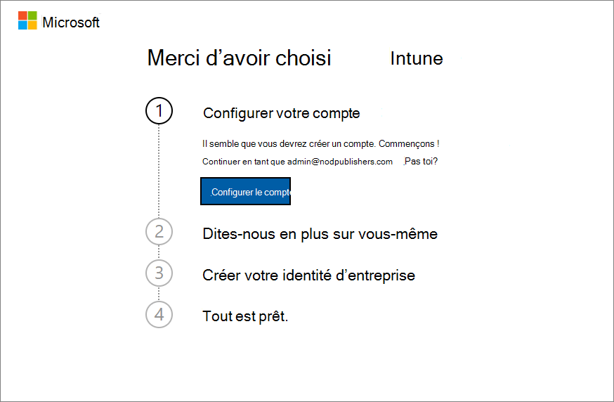 Capture d’écran de la configuration d’un compte dans la page de configuration d’un compte Microsoft Intune