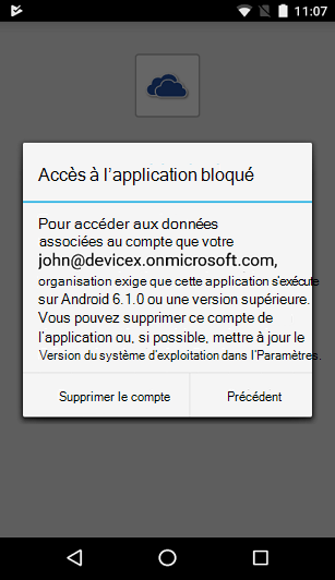 Image de la boîte de dialogue Accès aux applications bloqué