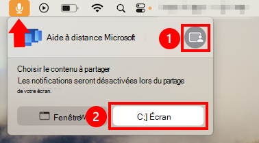 Capture d’écran de la boîte de dialogue de partage du microphone macOS pour autoriser le partage d’écran pour l’aide à distance de Microsoft